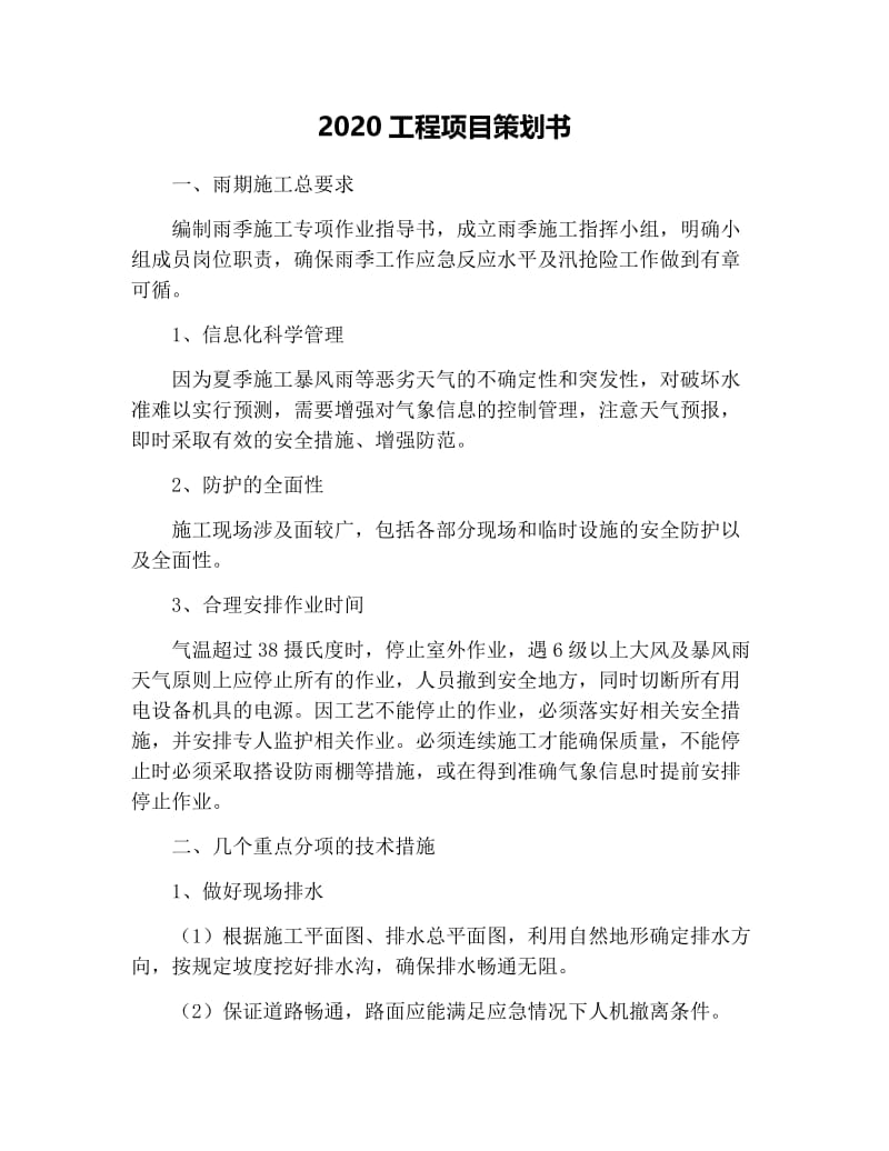 2020工程项目策划书.docx_第1页