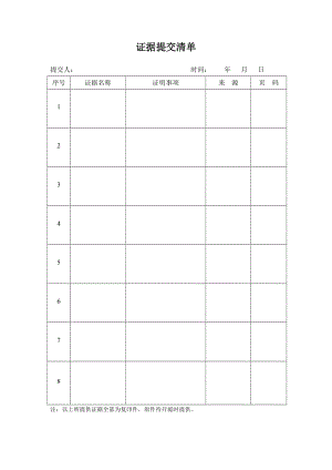 证据提交清单(样本).doc