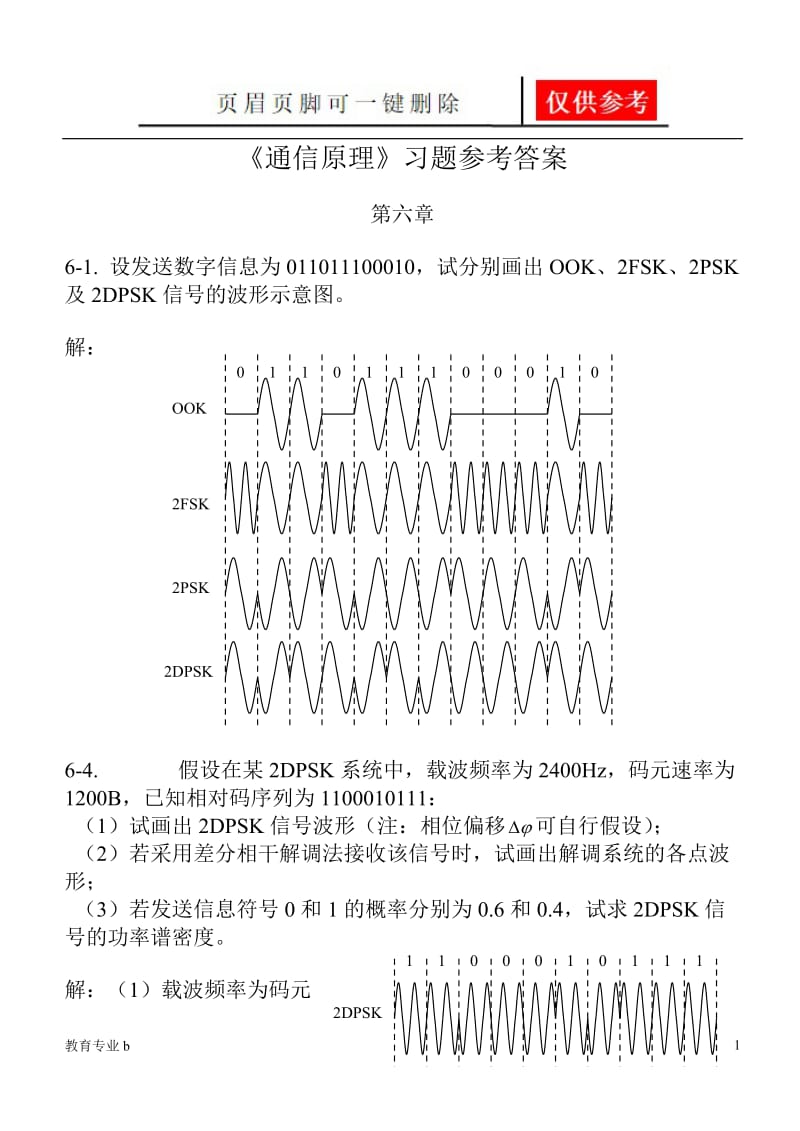 通信原理答案第六章[稻谷书屋].doc_第1页