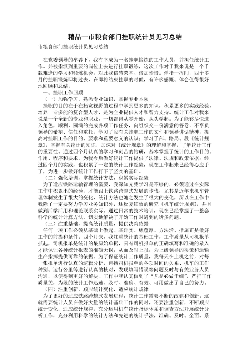 精品—市粮食部门挂职统计员见习总结.doc_第1页