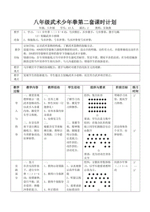 八年级武术少年拳第二套课时计划.doc