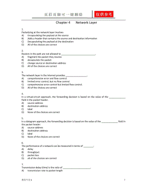 计算机网络教程自顶向下方法选择题及答案 Chapt 4 Network Layer-QUIZZ[稻谷书屋].doc