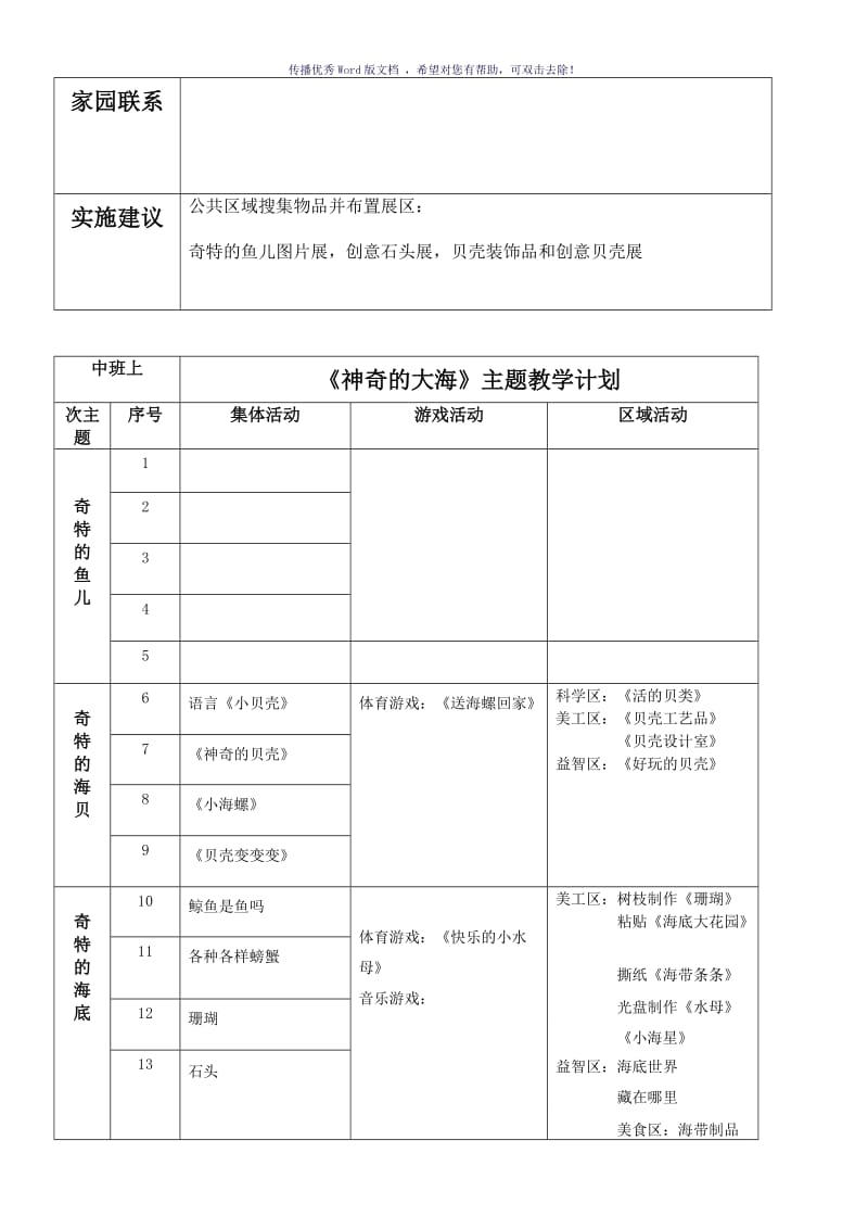 中班上学期《神秘的大海》主题计划Word版.doc_第2页