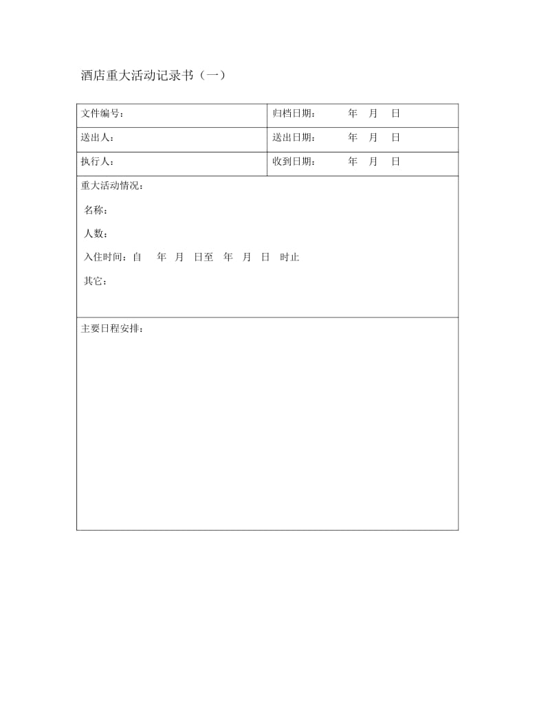 【经营管理】酒店重大活动记录表(一).docx_第1页