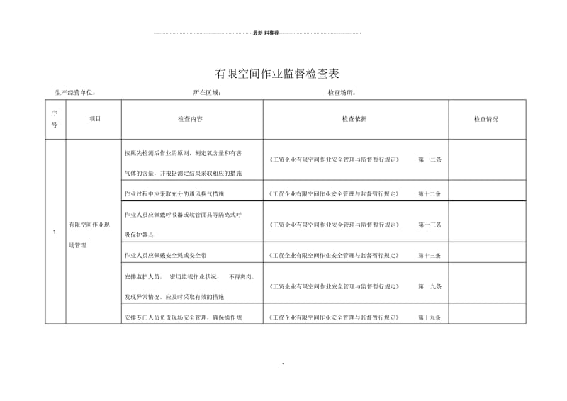 有限空间作业监督检查表.docx_第1页