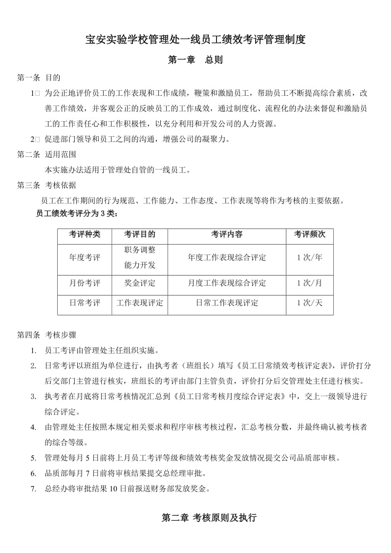 学校管理处一线员工绩效考评管理制度.doc_第1页