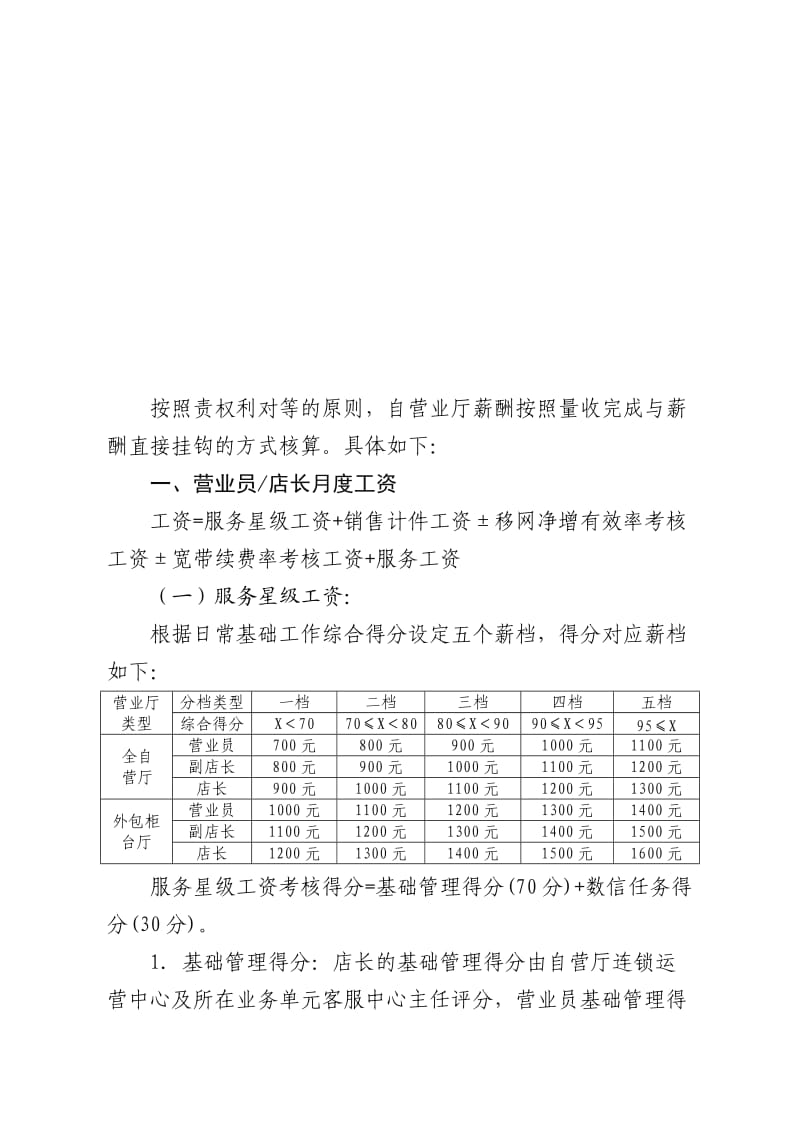 关于下发《自营业厅2015年绩效考核及薪酬管理办法》 .doc_第1页