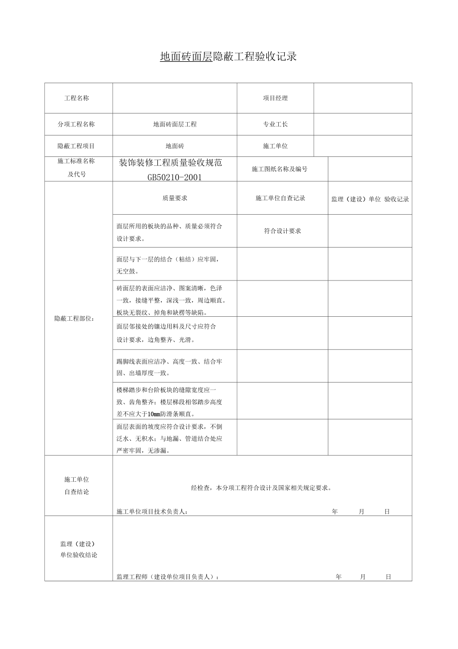 装饰装修隐蔽工程验收记录簿表_secret.doc_第1页