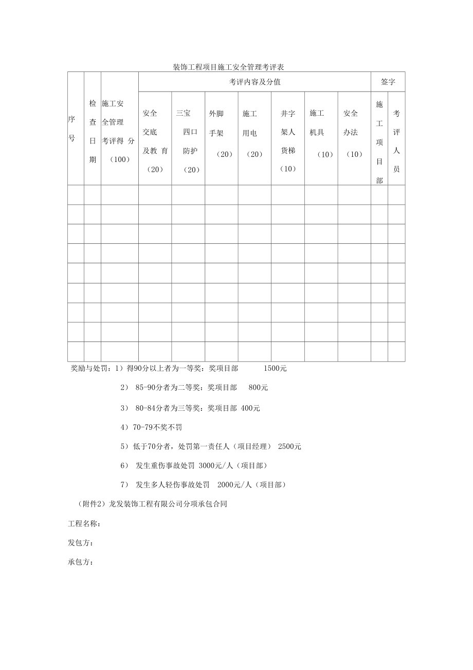 装饰工程项目施工安全管理考评表.doc_第1页