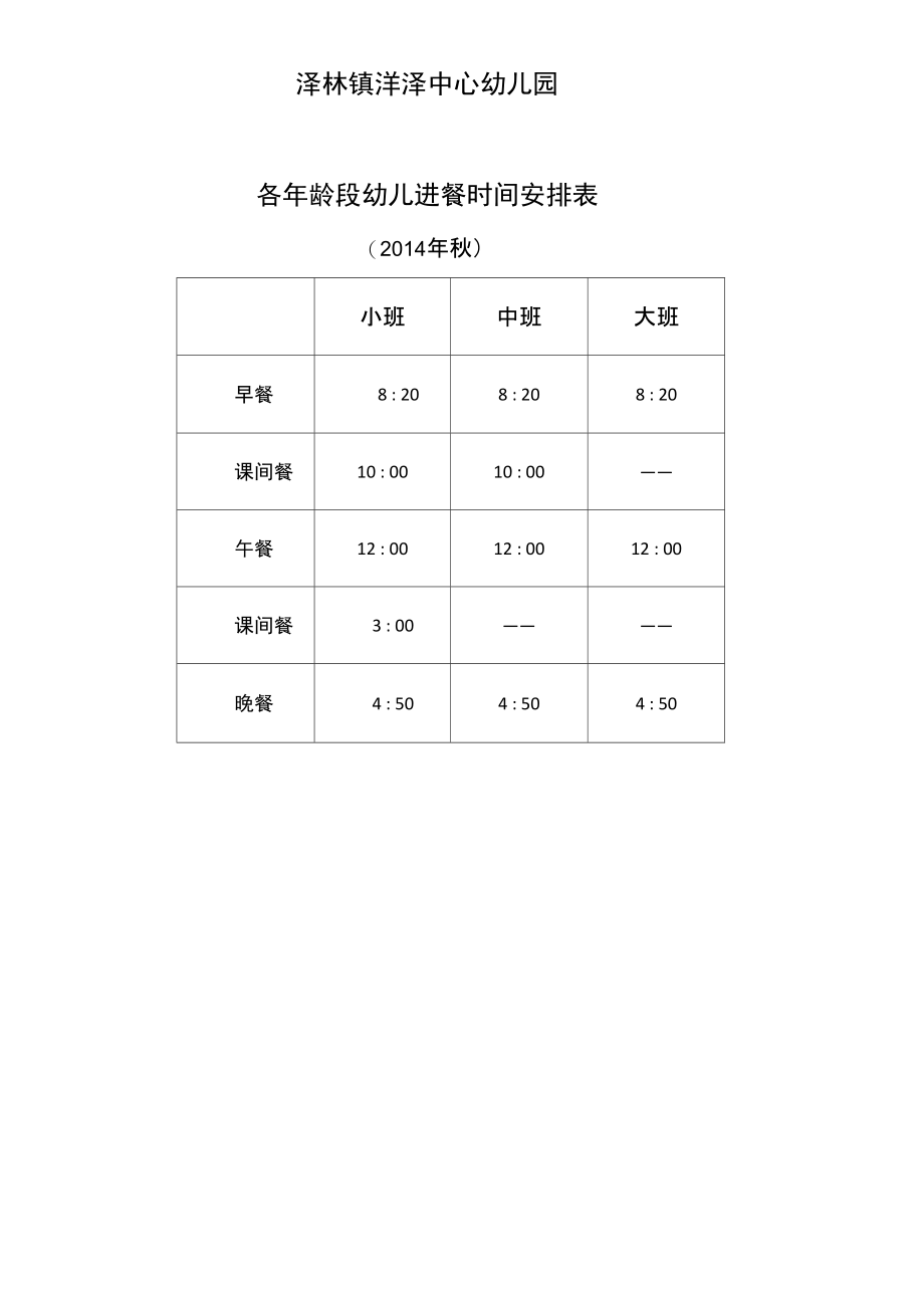 泽林镇洋泽中心幼儿园各年龄段幼儿进餐时间安排表.doc_第1页