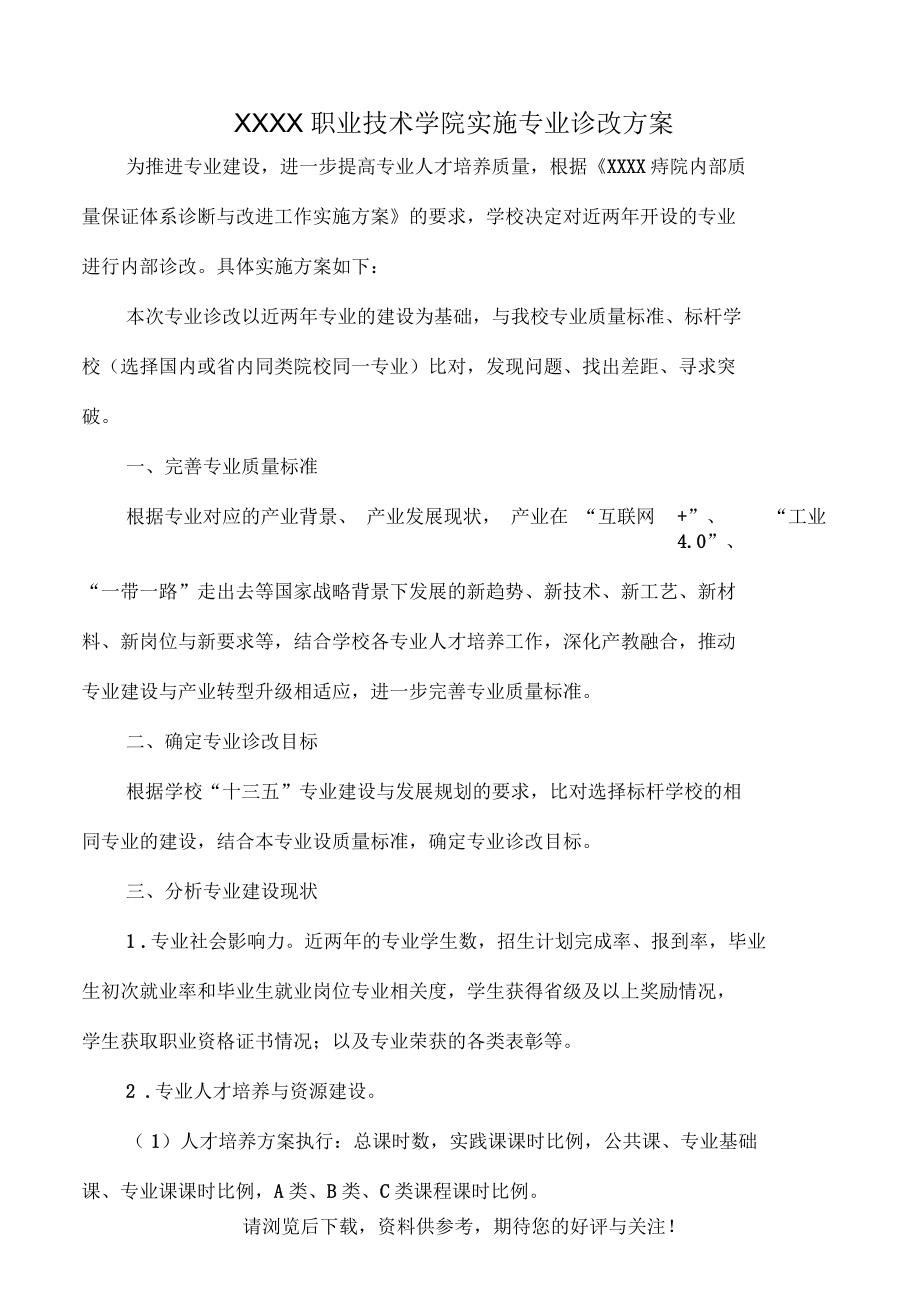 XXXX职业技术学院实施专业诊改方案.docx_第1页