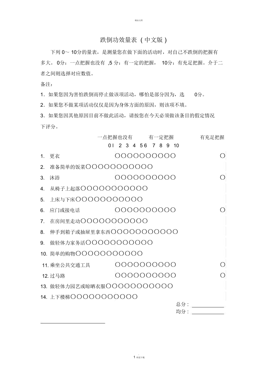 跌倒功效量表MFES.doc_第1页