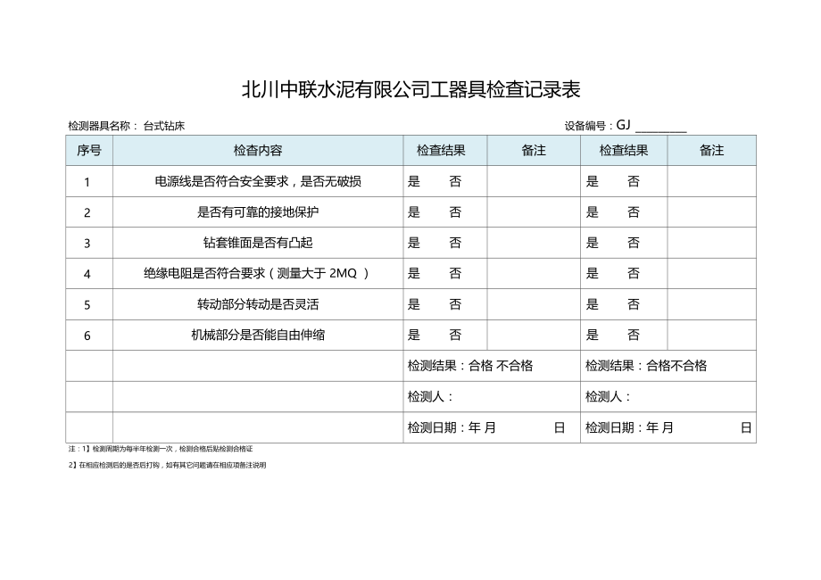 台式钻床检查表.doc_第1页