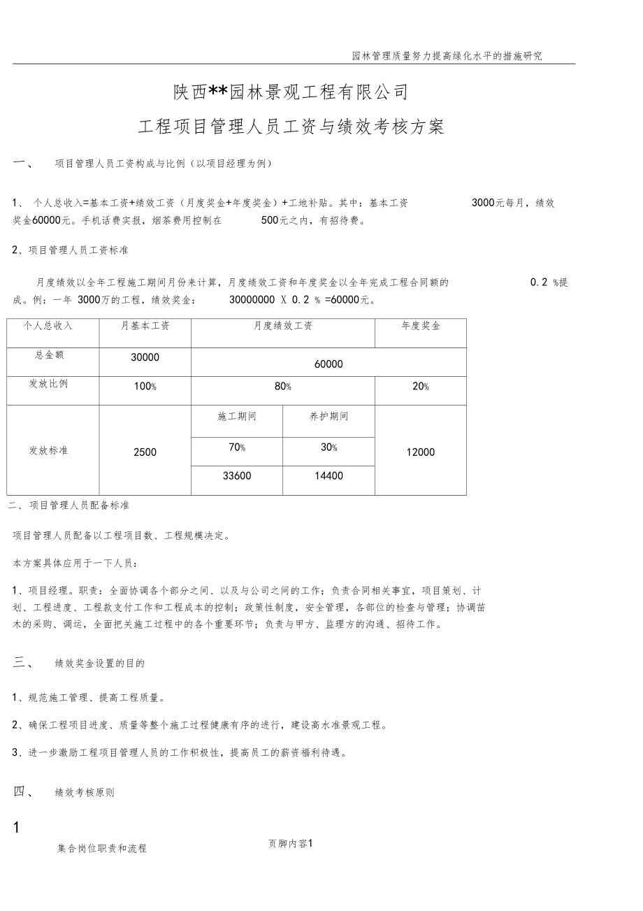 园林绿化公司-工程项目管理人员工资与绩效考核方案.doc_第1页