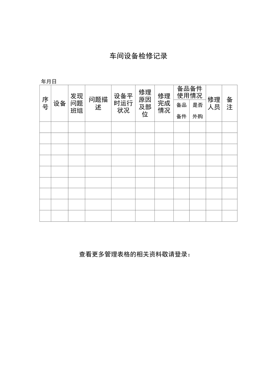 煤炭行业炼焦车间设备检修记录表.doc_第1页