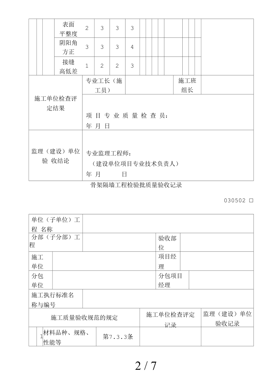 板材隔墙工程检验批质量验收记录汇总.docx_第2页