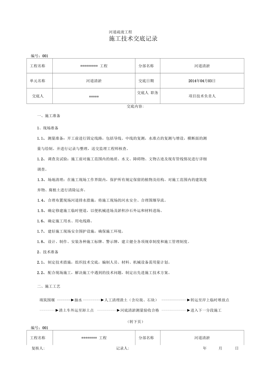 河道清淤技术交底记录.docx_第1页