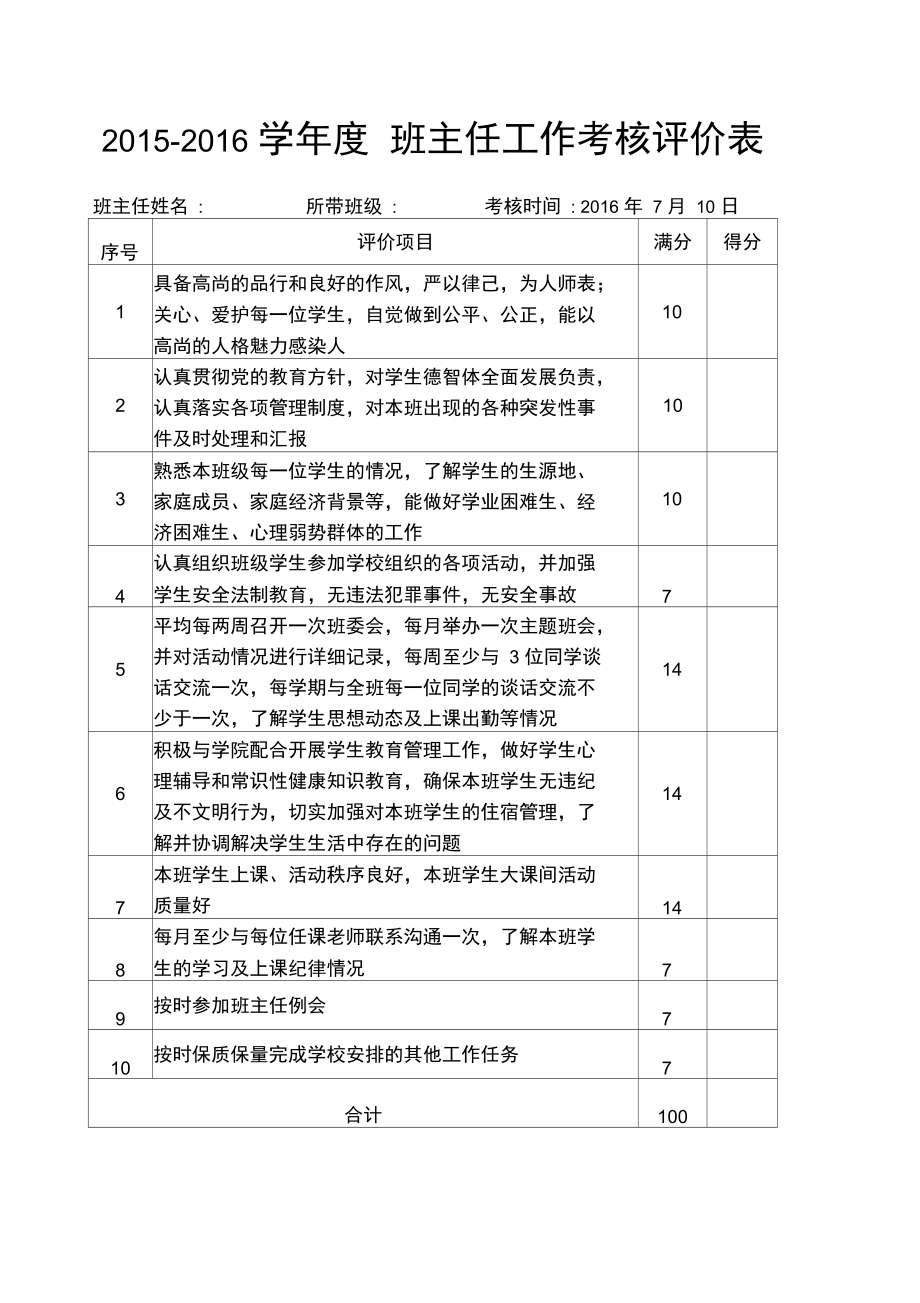 班主任工作评价表.doc_第1页