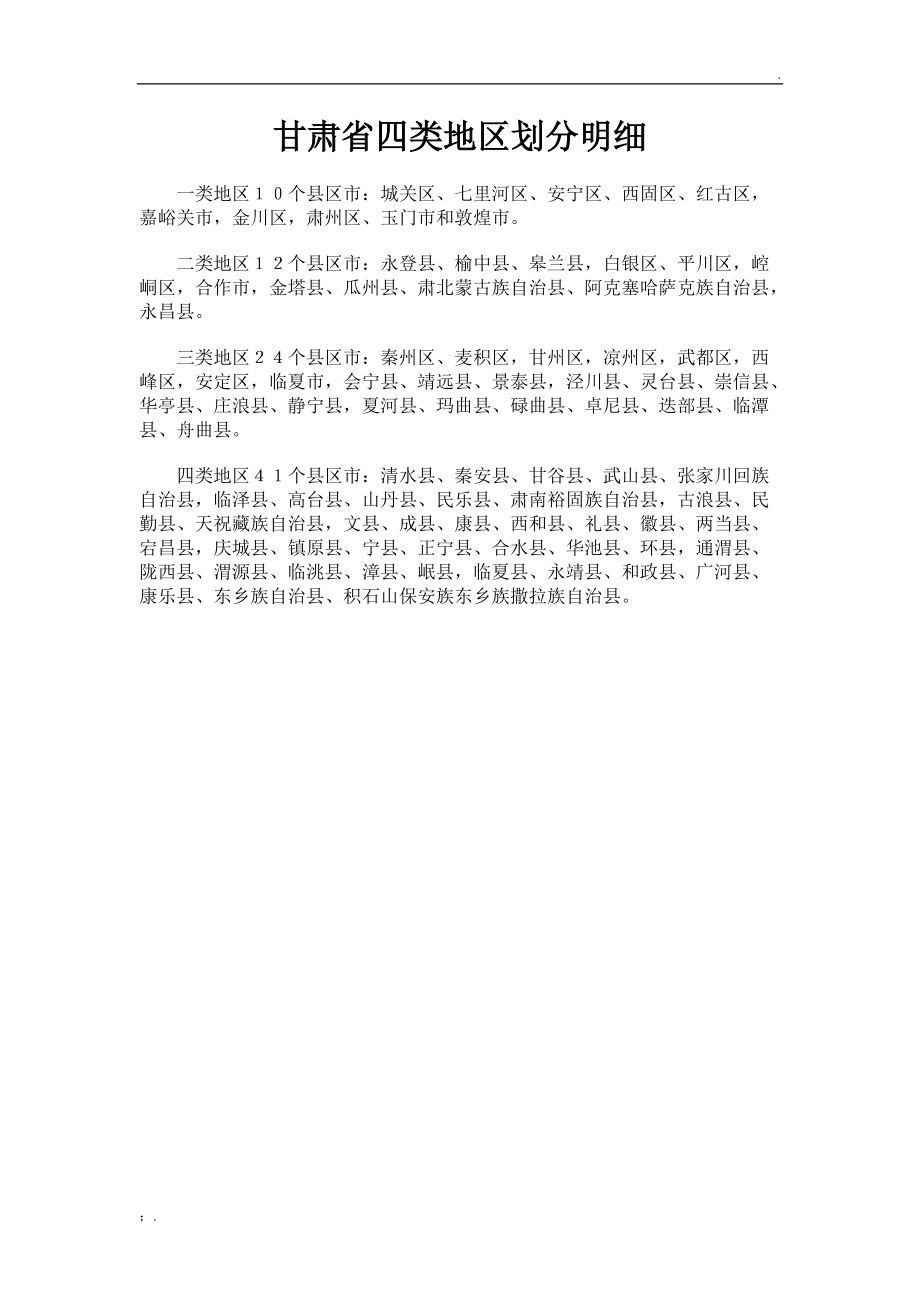 甘肃省四类地区划分明细.docx_第1页