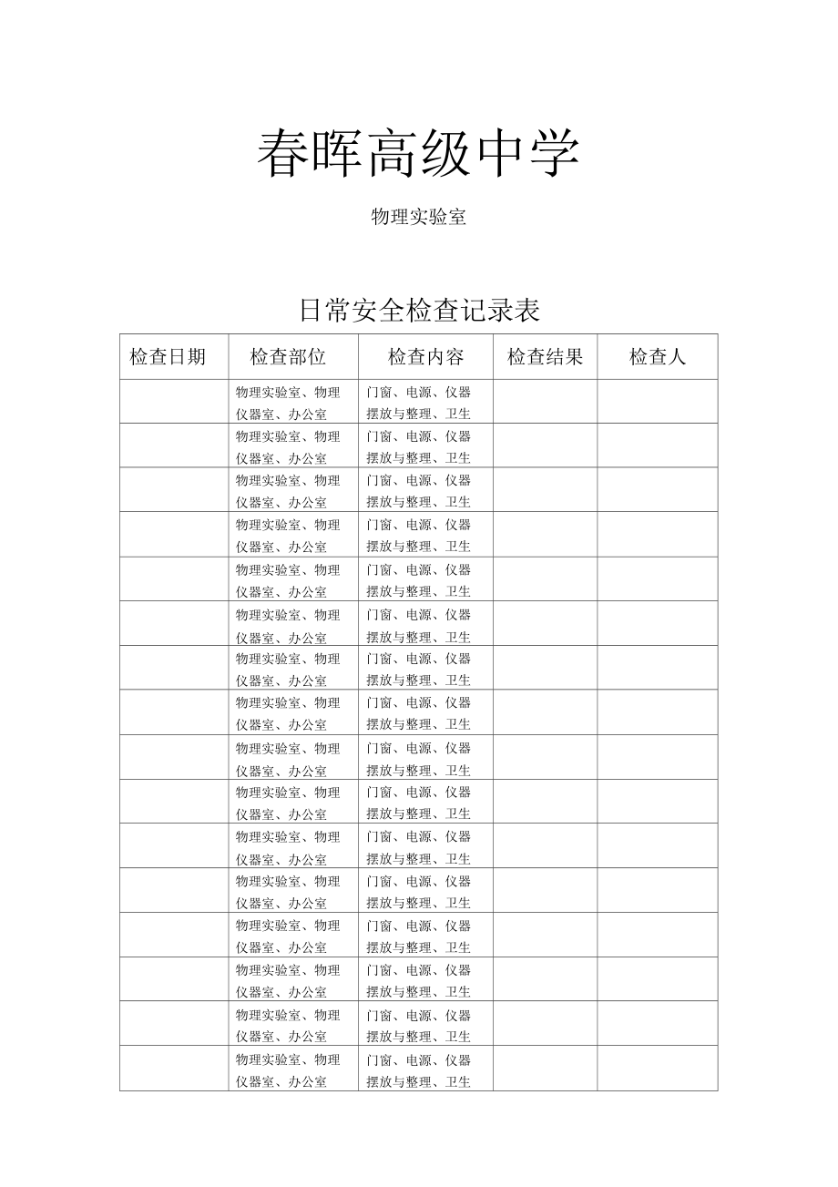 实验室日常检查记录表.docx_第1页