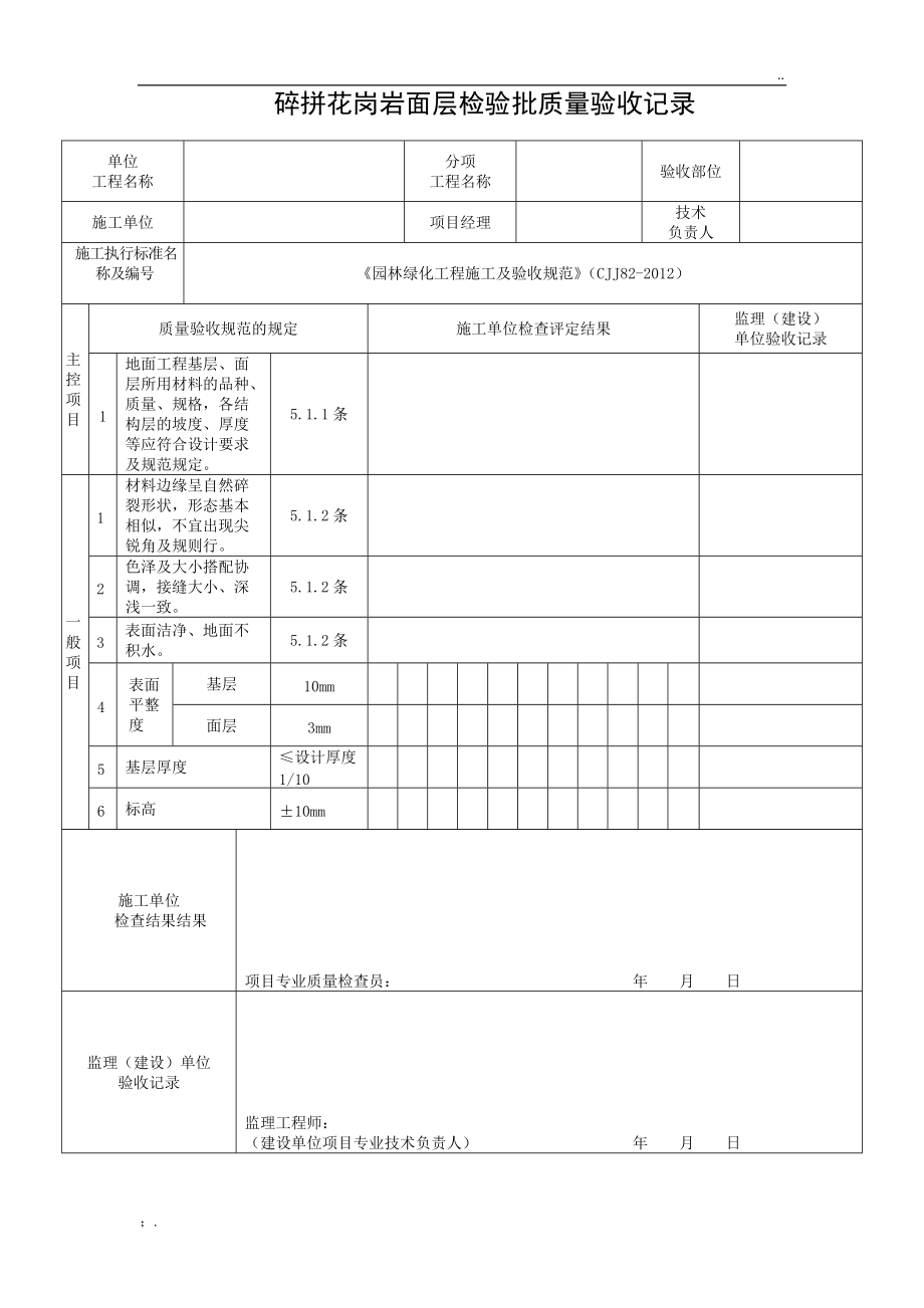 034碎拼花岗岩面层检验批质量验收记录.docx_第1页