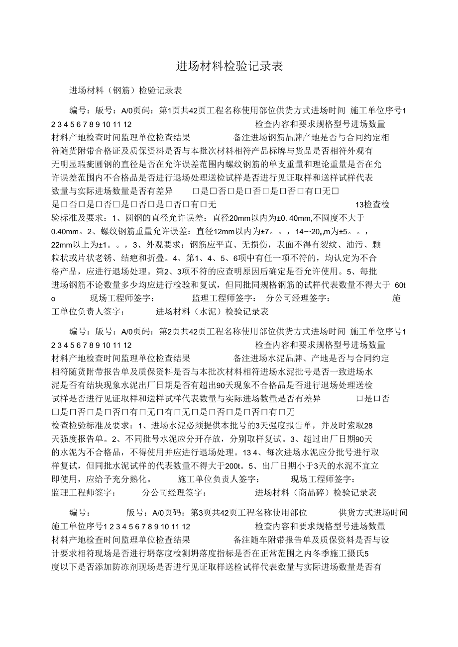 进场材料检验记录表.docx_第1页