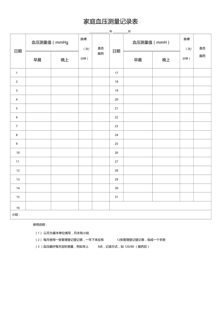 家庭血压测量记录表.doc_第1页