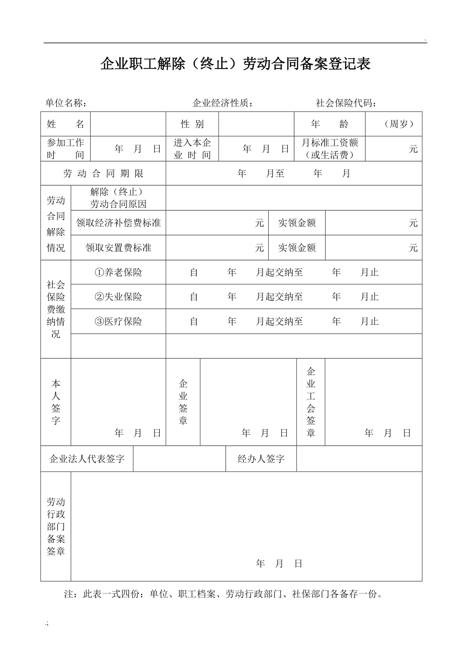 企业职工解除(终止)劳动合同备案登记表.doc_第1页