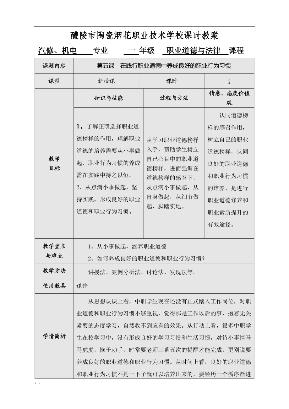 第五课在践行职业道德中养成良好的职业行为习惯(19-20).docx_第1页