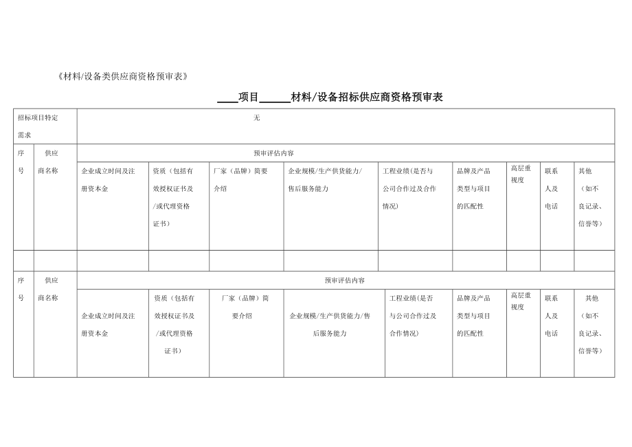 材料设备类供应商资格预审表.doc_第1页