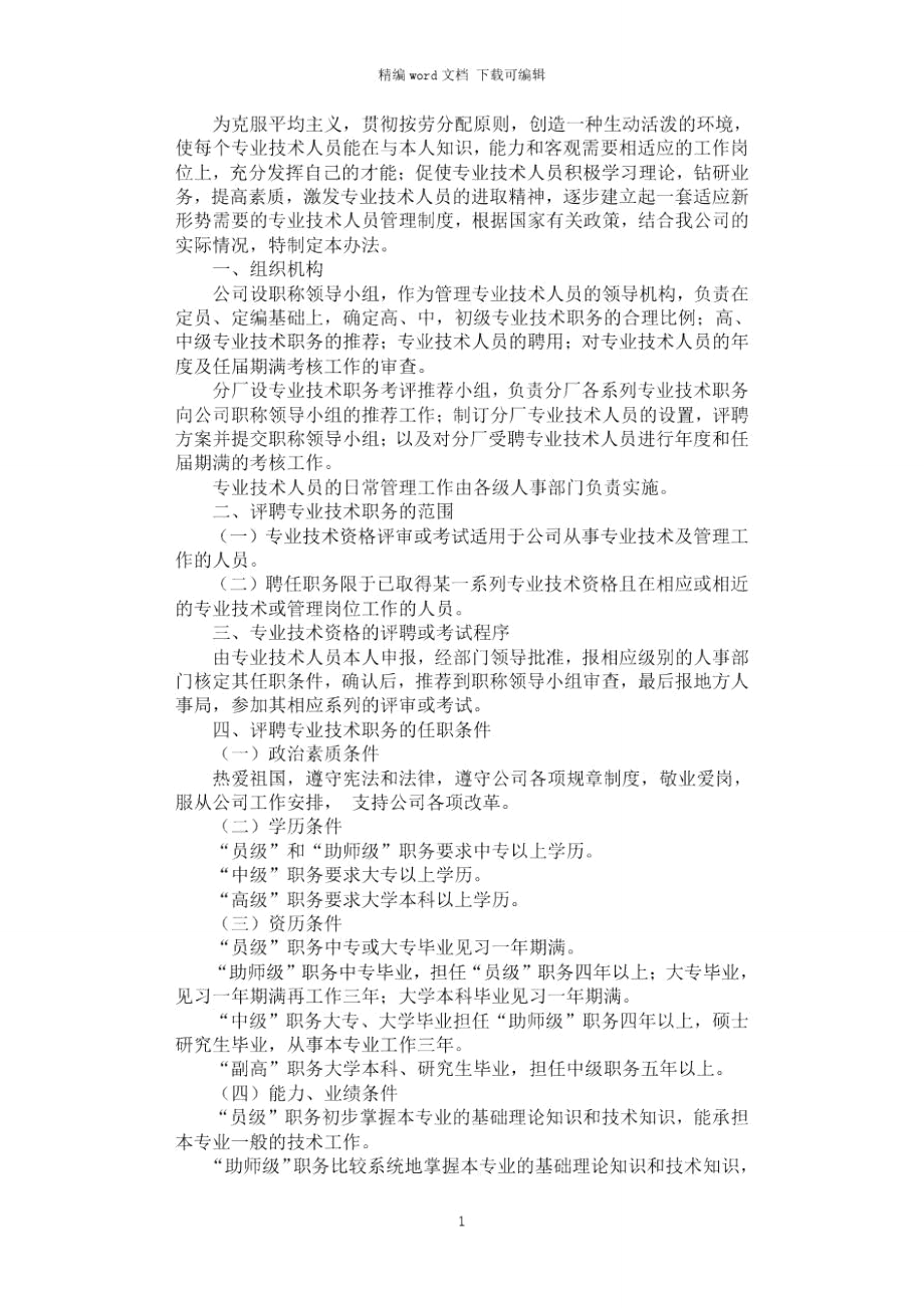 2021年公司专业技术人员管理办法.doc_第1页