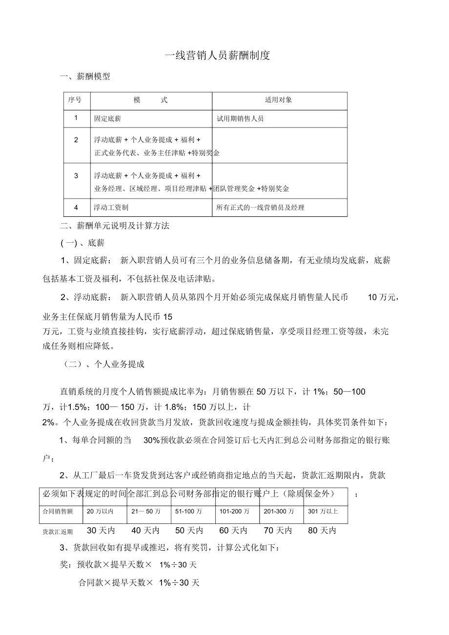 一线营销人员薪酬制度.doc_第1页