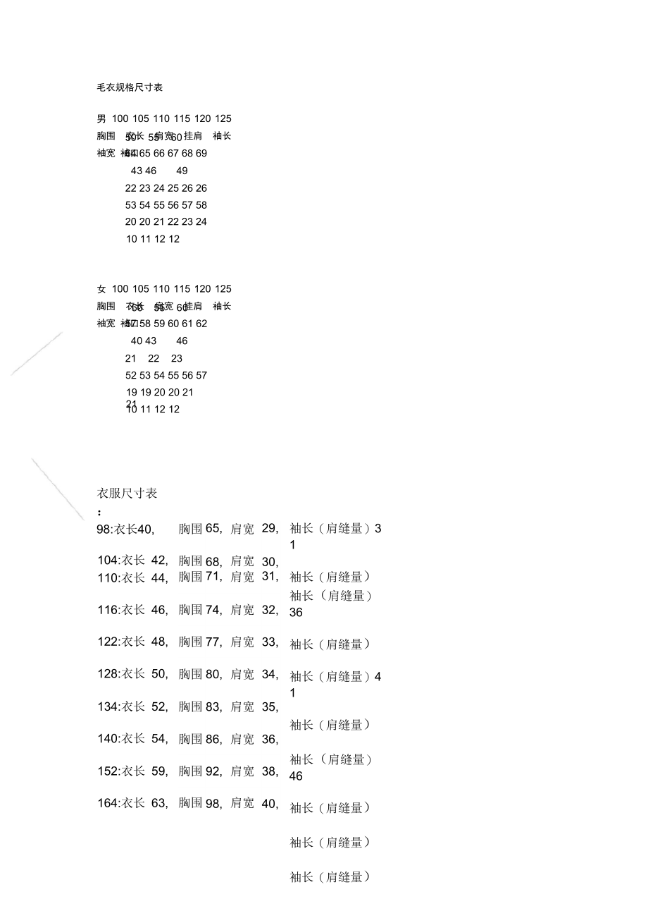 毛衣规格尺寸表.doc_第1页