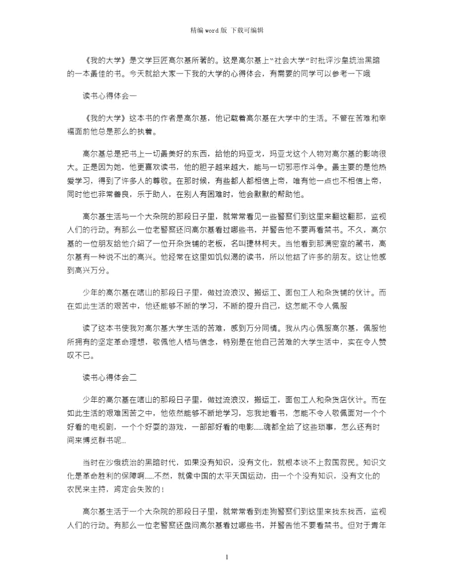 2021年我的大学的心得体会word版.doc_第1页