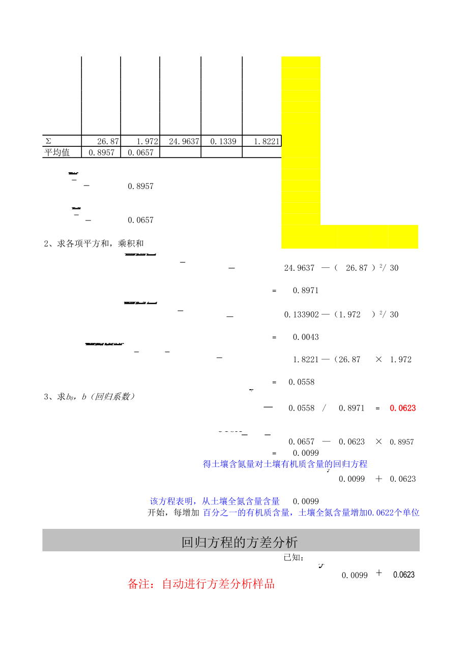 Excel求解一元线性回归方程回归系数、相关系数及其关系显著性检验.xls_第3页