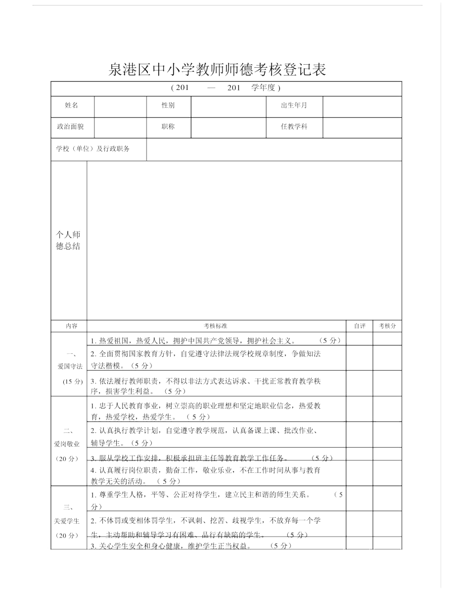 中小学教师师德考核登记表.doc_第1页