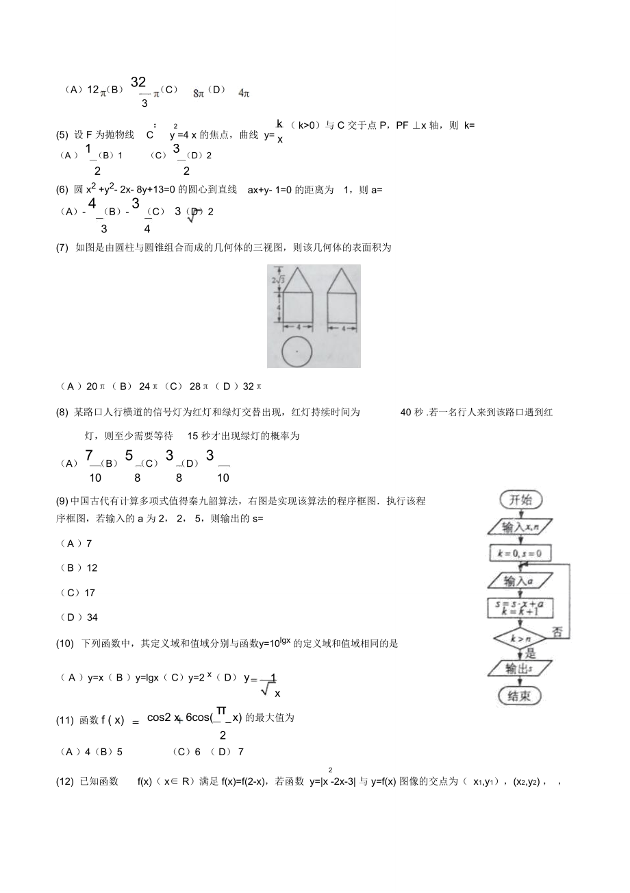 普通高等学校招生全国统一考试文科数学注意事项本试卷.doc_第2页