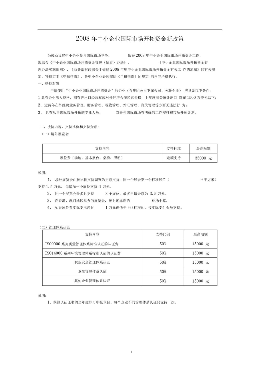 2008年中小企业国际场开拓资金新政策.doc_第1页