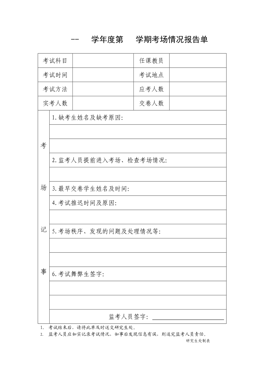 -- 学年度第 学期考场情况报告单.doc_第1页