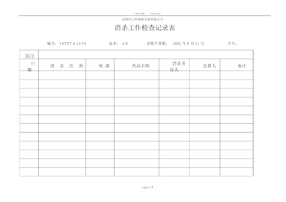 万科物业《消杀工作检查记录表》.doc_第1页