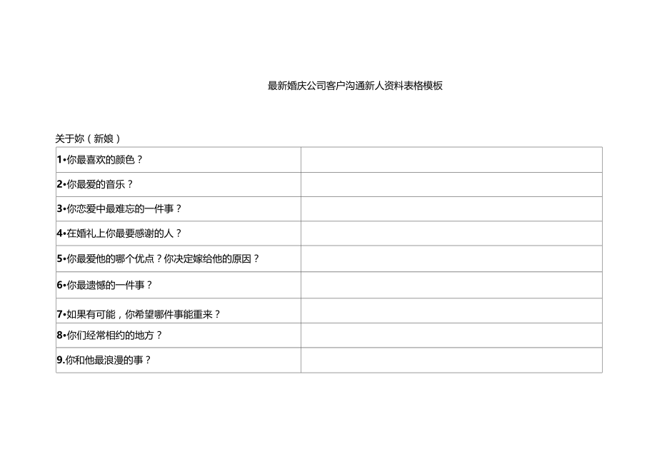 最新婚庆公司客户沟通新人资料表格模板.doc_第1页