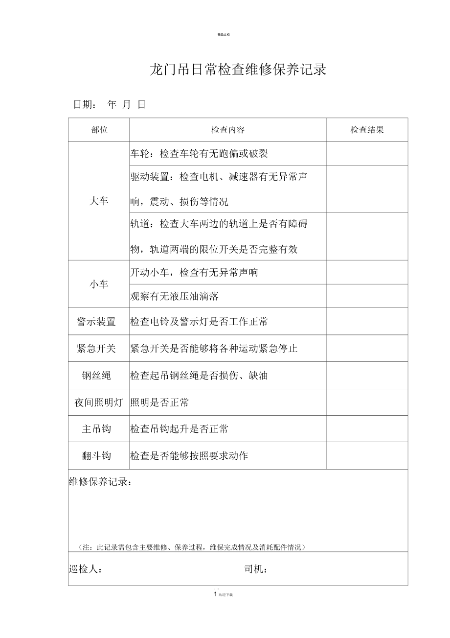 龙门吊日常检查维修保养记录.docx_第1页