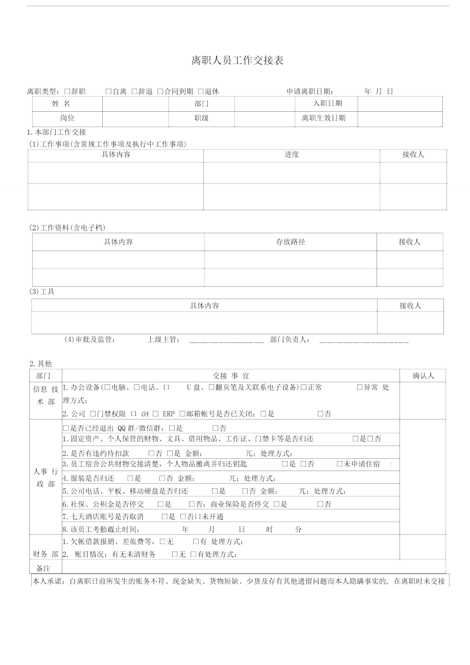 离职人员工作交接表(2).doc_第1页