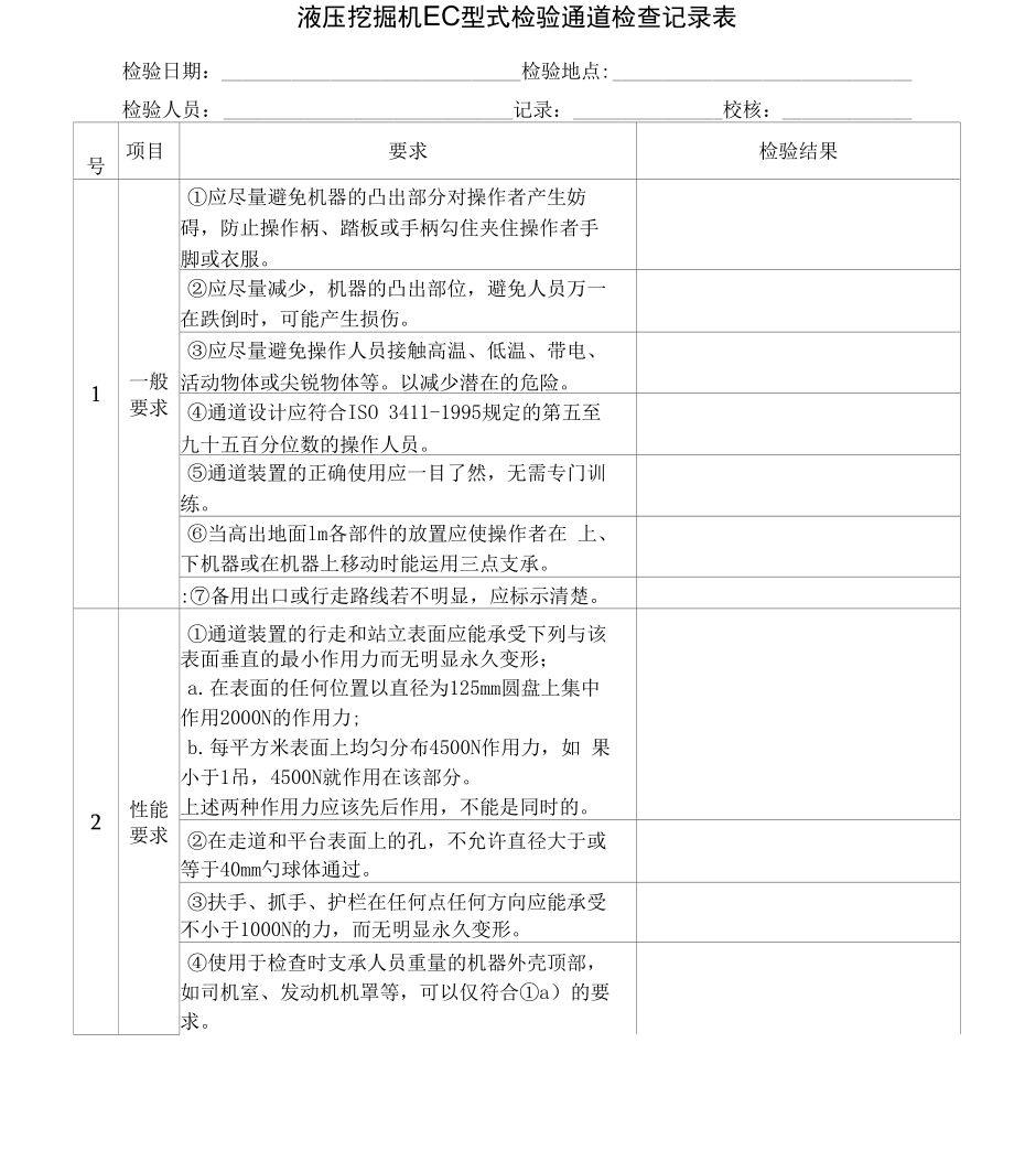 液压挖掘机ec型式检验通道检查记录表.doc_第1页