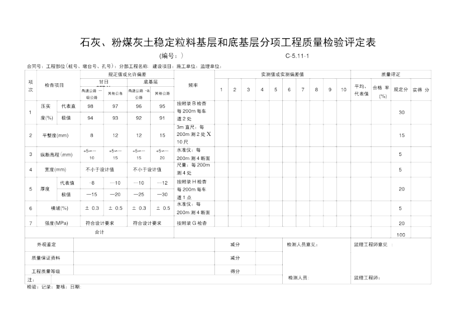 石灰、粉煤灰土稳定粒料基层和底基层评定表.doc_第1页