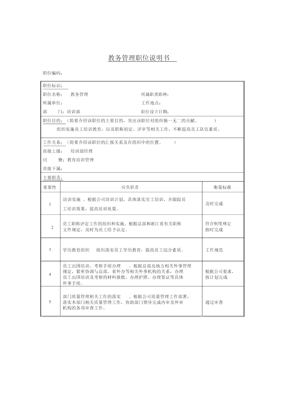 教务管理岗位说明书.doc_第1页