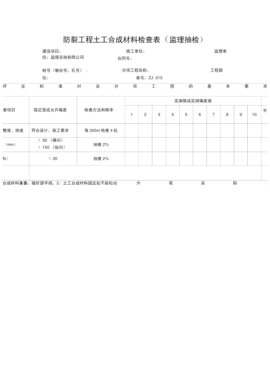 防裂工程土工合成材料检查表.doc_第1页