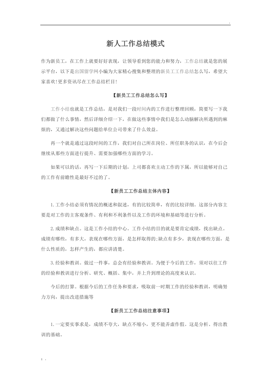 新人工作总结模式.docx_第1页