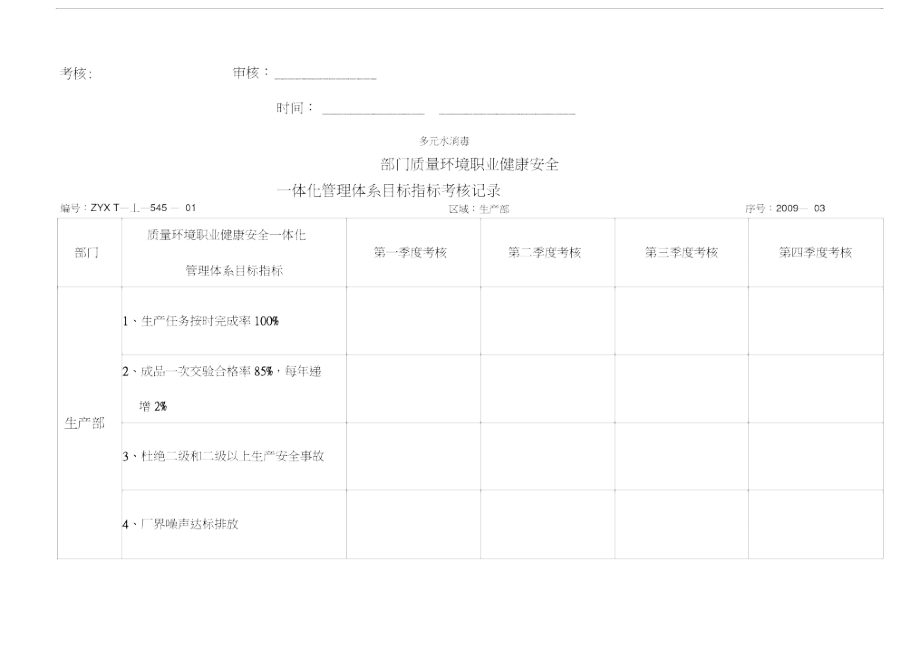 部门质量环境职业健康安全一体化管理体系目标指标考核记录,.doc_第3页