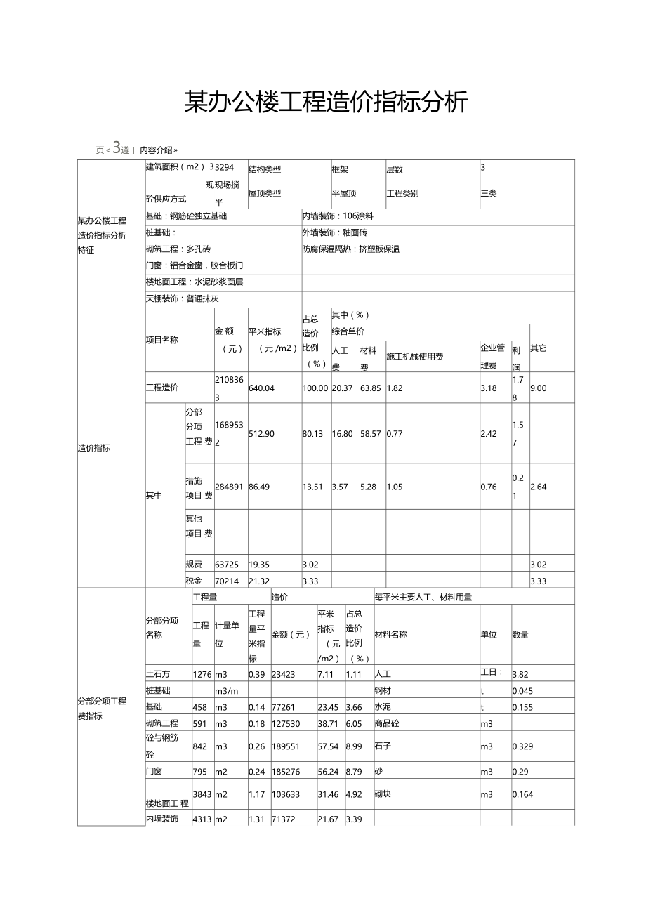 某办公楼工程造价指标分析.doc_第1页